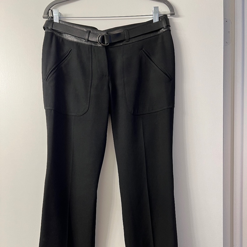 Vintage Prada Pants, 100% Wool with Leather Waist/Belt, Black, Women's Size 42 - Picture 4 of 13